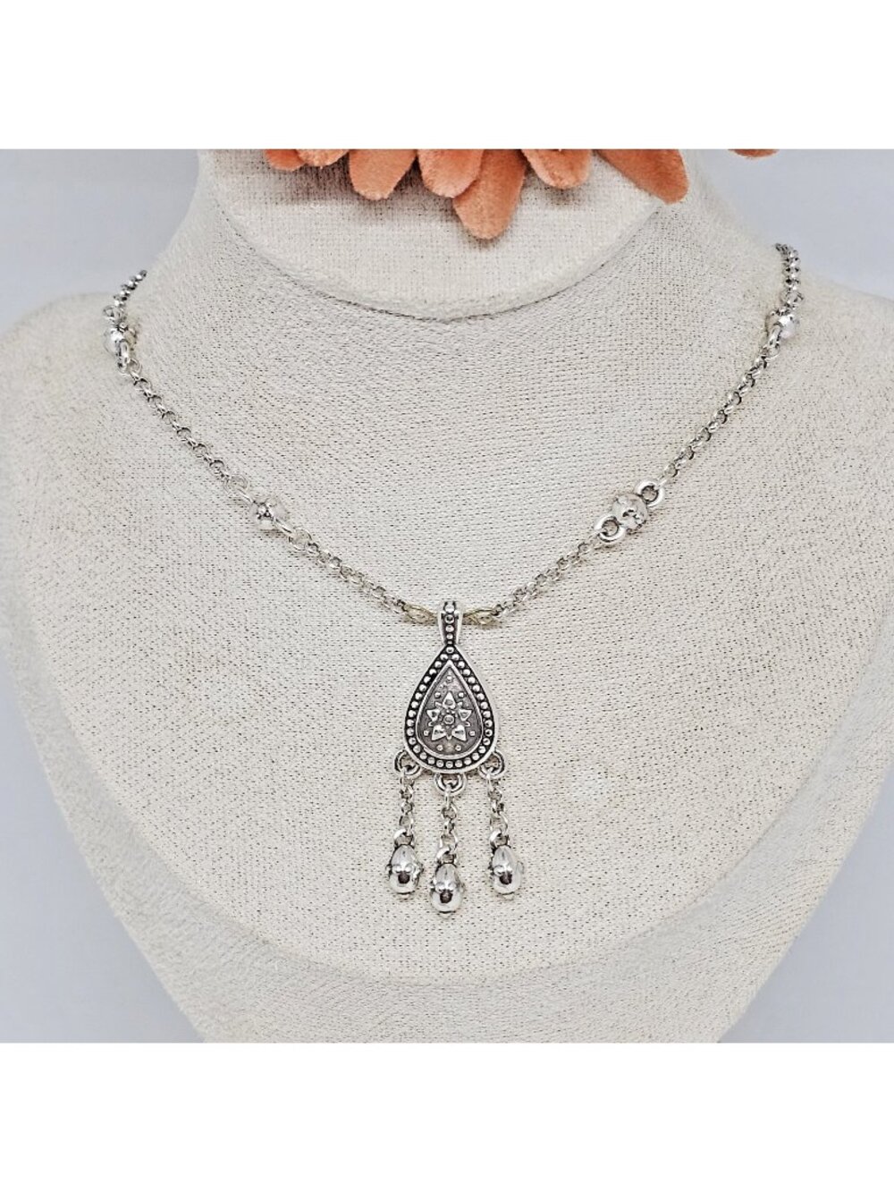 Brighton Teardrop Dangle Silver Pendent Chain Necklace Boho Jewelry